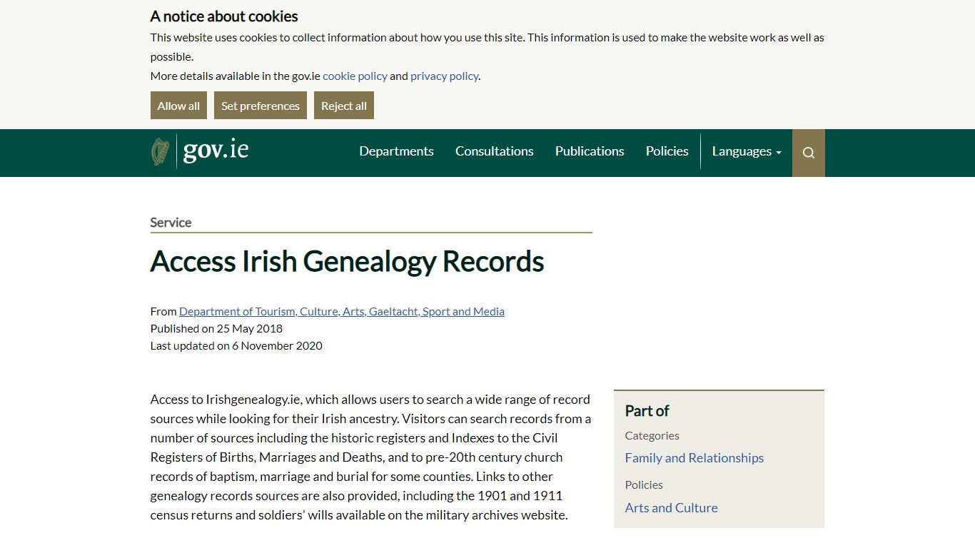 gov.ie - Access Irish Genealogy Records