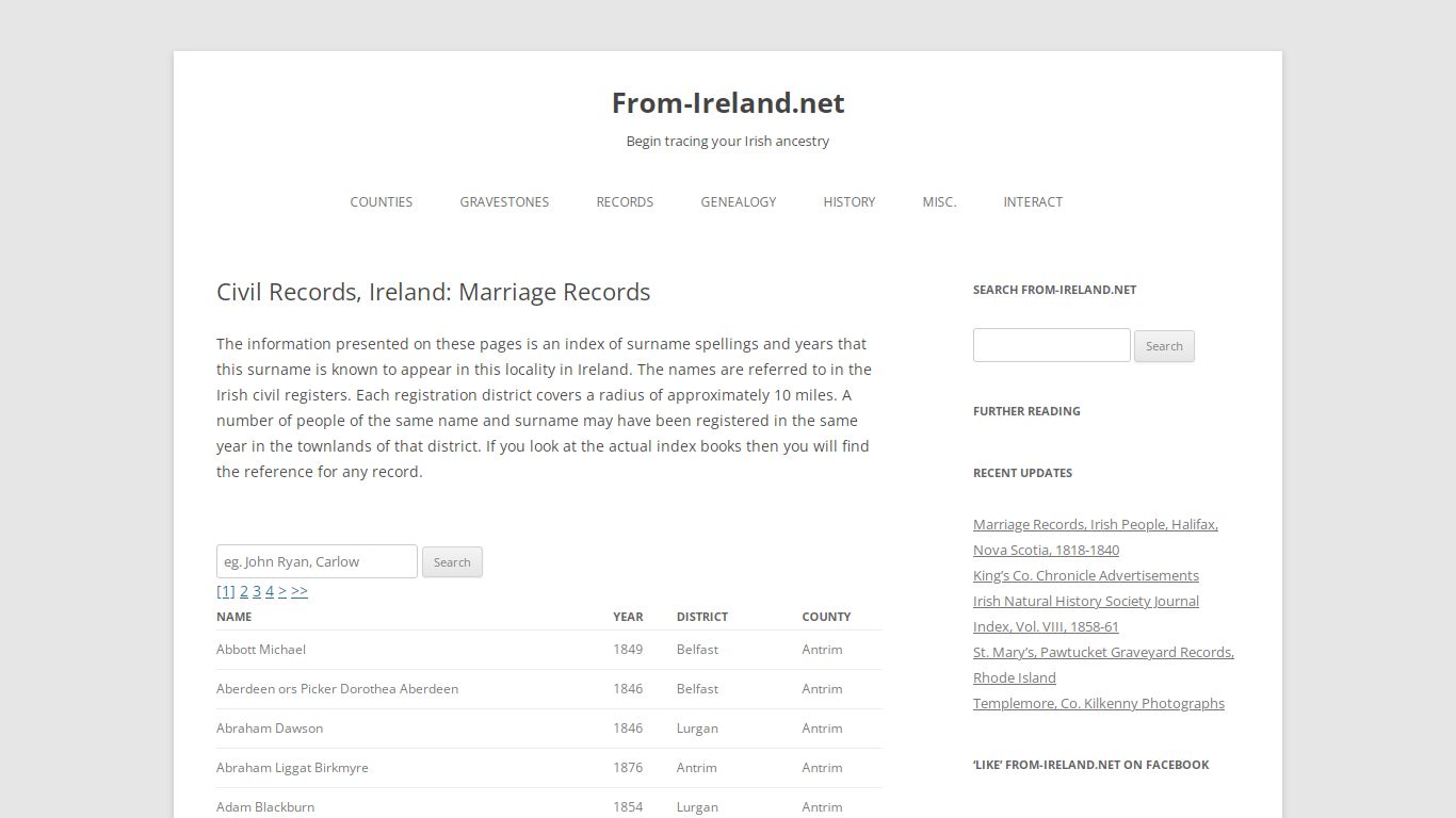 Civil Records, Ireland: Marriage Records - From-Ireland.net