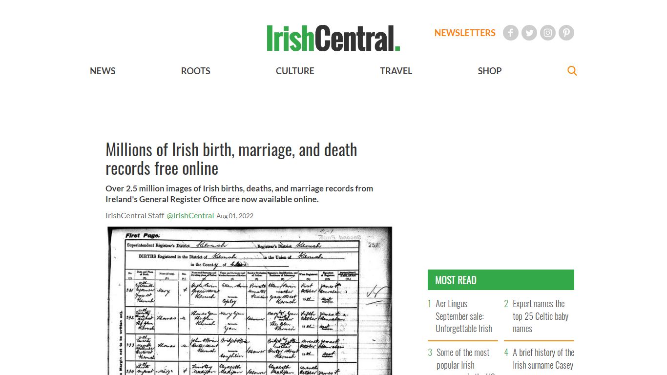 Irish birth, marriage, and death records free online - IrishCentral.com